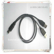 Cable USB negro PARA CONDUCTOR DE DISCO DURO 2 en 1 USB 2.0 A a 3A Cable macho de alimentación / datos Y